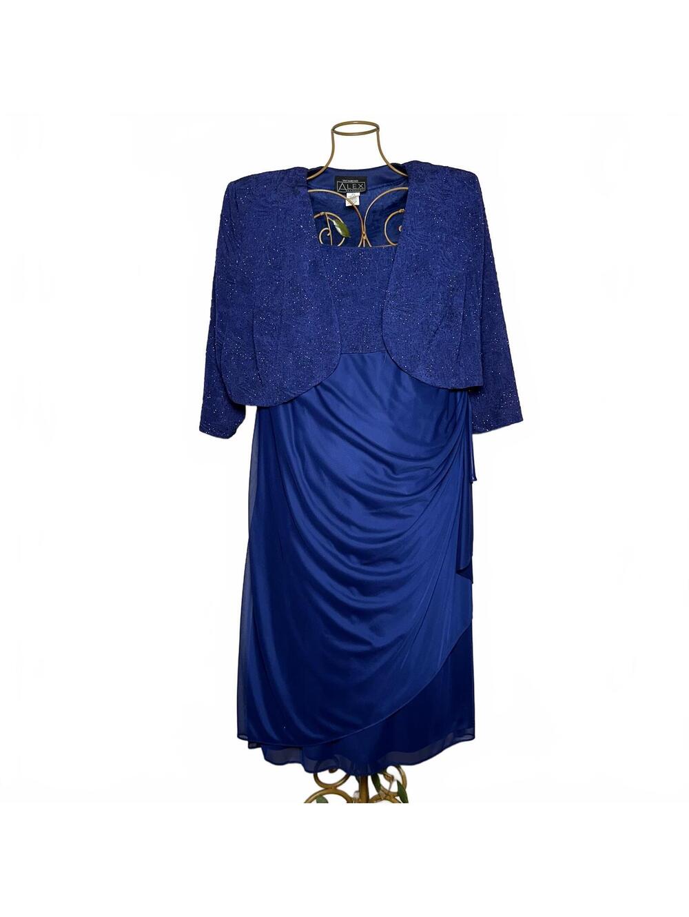 Alex Evenings 20W 2PC Dress & Jacket Chiffon Draped Formal Mother of Bride - Picture 2 of 9